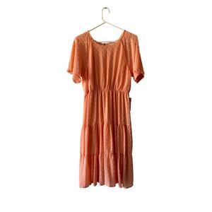 RJ 220 Orange Swiss Dot Midi Dress Tiered Flowy Cottagecore Spring Size L NWT